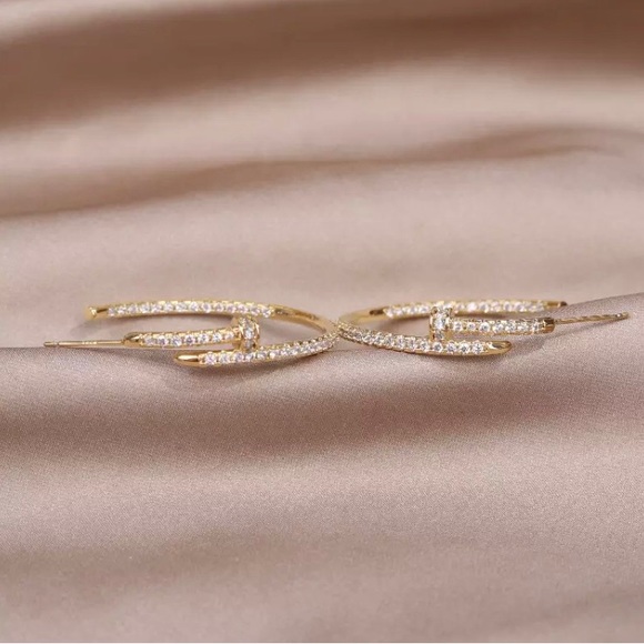 14K Gold Plated Nail Hoop Earrings - Picture 5 of 5